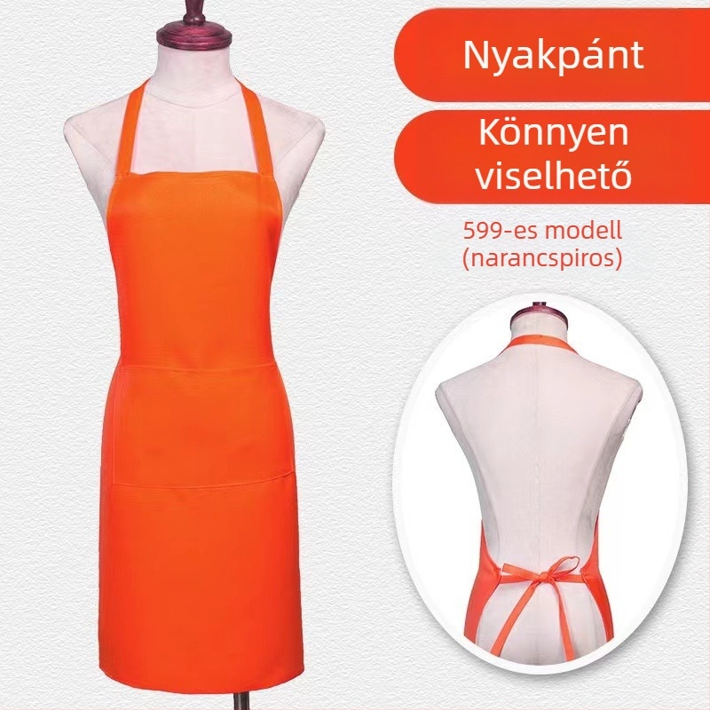 Nyakba akasztós kötény, ujjatlan, poliészter, egyszínű, modern minimalista dizájn, logóval nyomtatva