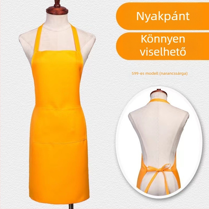 Nyakba akasztós kötény, ujjatlan, poliészter, egyszínű, modern minimalista dizájn, logóval nyomtatva