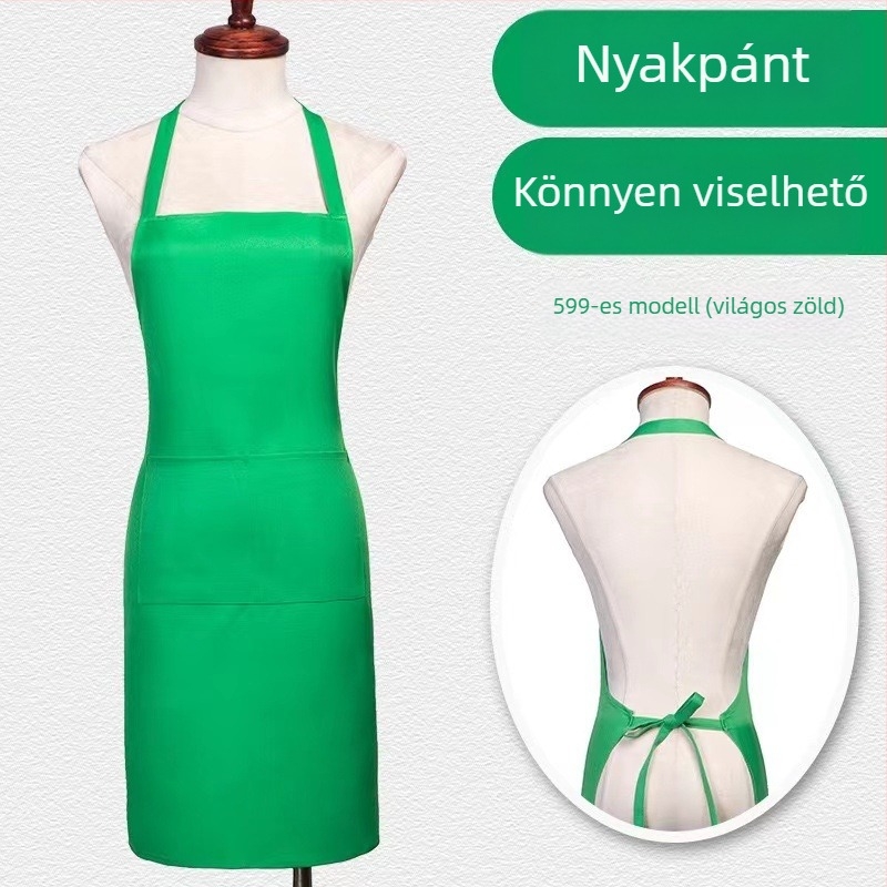 Nyakba akasztós kötény, ujjatlan, poliészter, egyszínű, modern minimalista dizájn, logóval nyomtatva