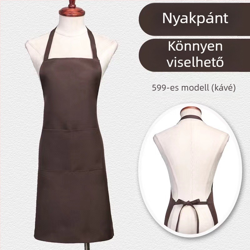 Nyakba akasztós kötény, ujjatlan, poliészter, egyszínű, modern minimalista dizájn, logóval nyomtatva