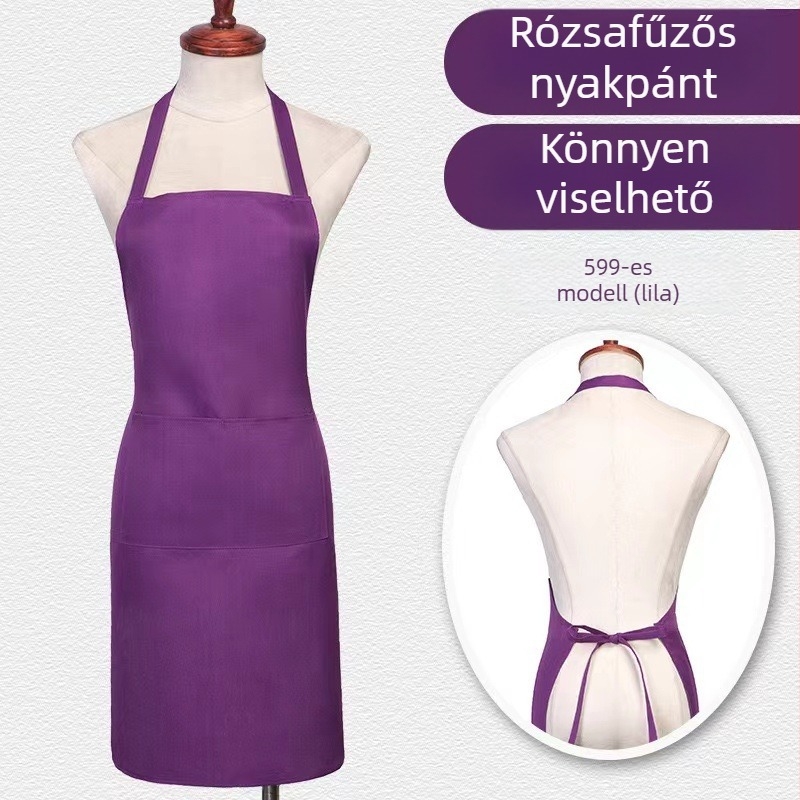Nyakba akasztós kötény, ujjatlan, poliészter, egyszínű, modern minimalista dizájn, logóval nyomtatva