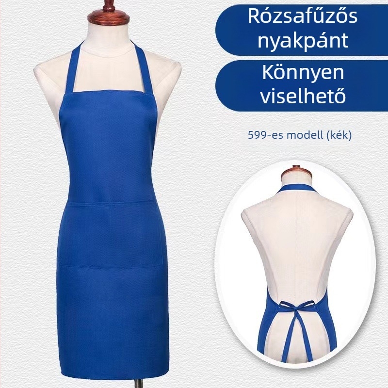 Nyakba akasztós kötény, ujjatlan, poliészter, egyszínű, modern minimalista dizájn, logóval nyomtatva
