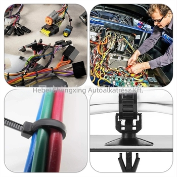 Autóipari nylon kábelrendező és csőbilincs készlet, 290 darab