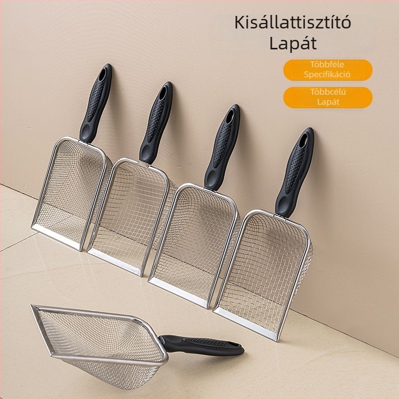 Macskaalmához készült kanál finom hálóval, rozsdamentes acélból