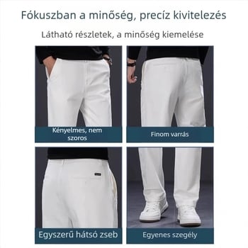 Férfi fehér pamut nyári nadrágok, casual stílus, egyenes szabás, középmagas derekú, könnyű