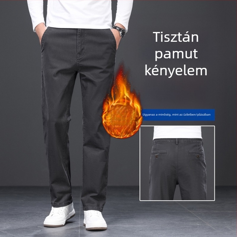 Férfi fehér pamut nyári nadrágok, casual stílus, egyenes szabás, középmagas derekú, könnyű