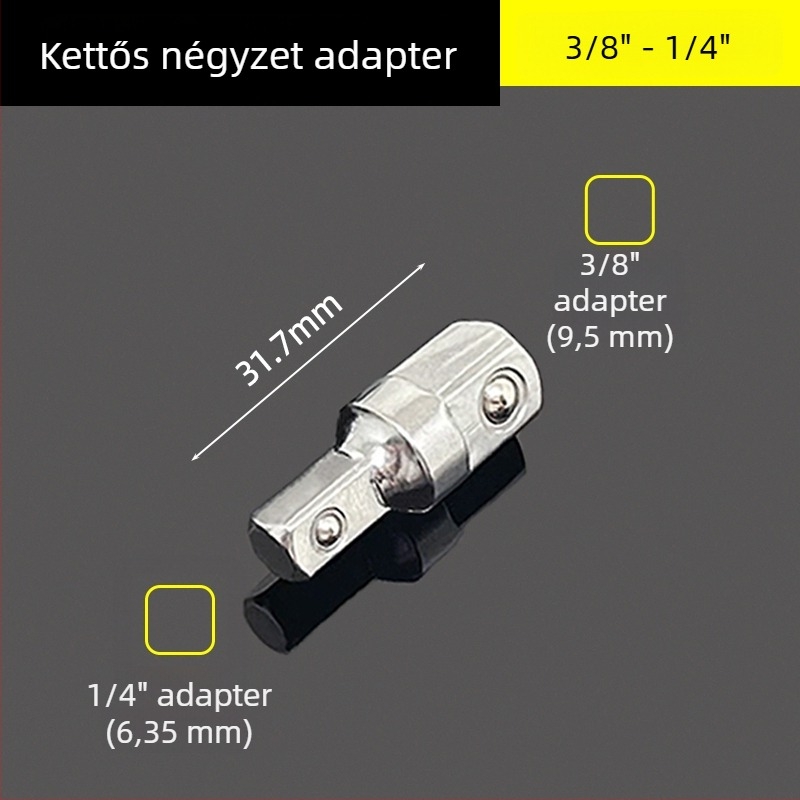 3/8" adapter sockets kettős fejjel, külső négyzetes reduktor, kattintós kulcs és ütőkulcs adapter