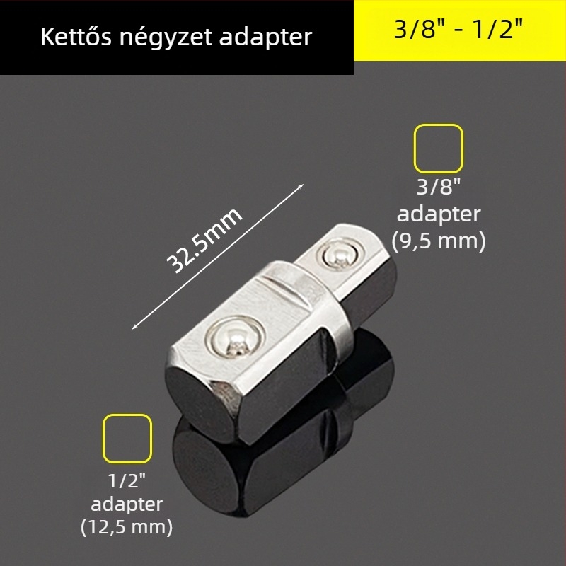 3/8" adapter sockets kettős fejjel, külső négyzetes reduktor, kattintós kulcs és ütőkulcs adapter