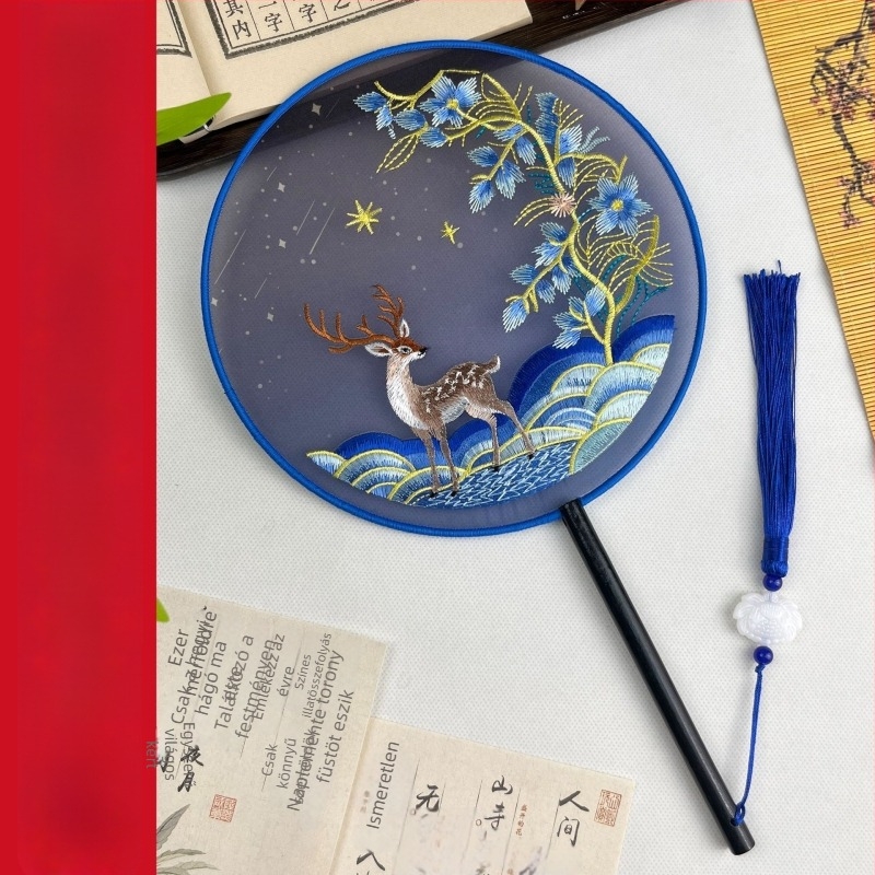 Suzhou hímzett selyem körfan – kétoldalas hímzett, kínai stílusú, klasszikus táncfan