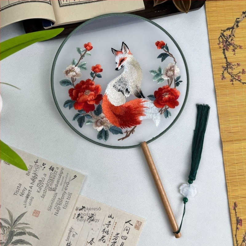 Suzhou hímzett selyem körfan – kétoldalas hímzett, kínai stílusú, klasszikus táncfan