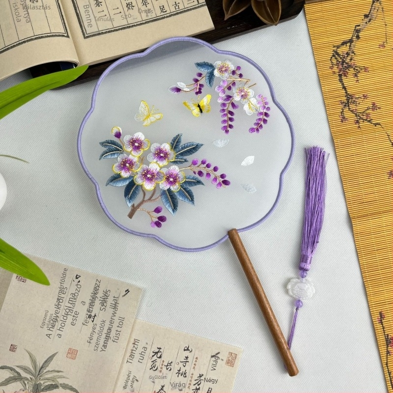 Suzhou hímzett selyem körfan – kétoldalas hímzett, kínai stílusú, klasszikus táncfan