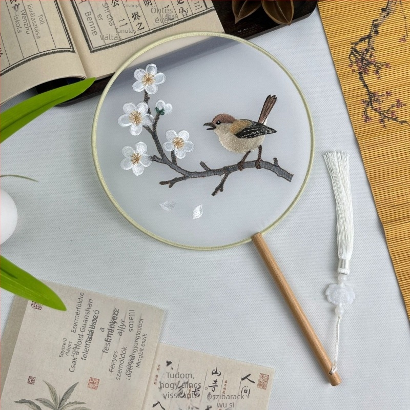 Suzhou hímzett selyem körfan – kétoldalas hímzett, kínai stílusú, klasszikus táncfan