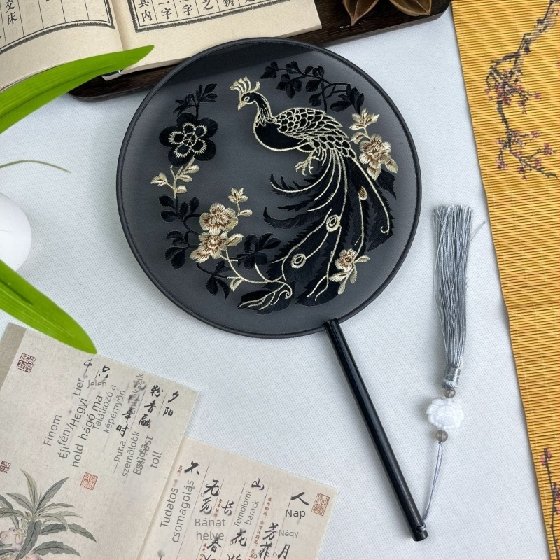Suzhou hímzett selyem körfan – kétoldalas hímzett, kínai stílusú, klasszikus táncfan