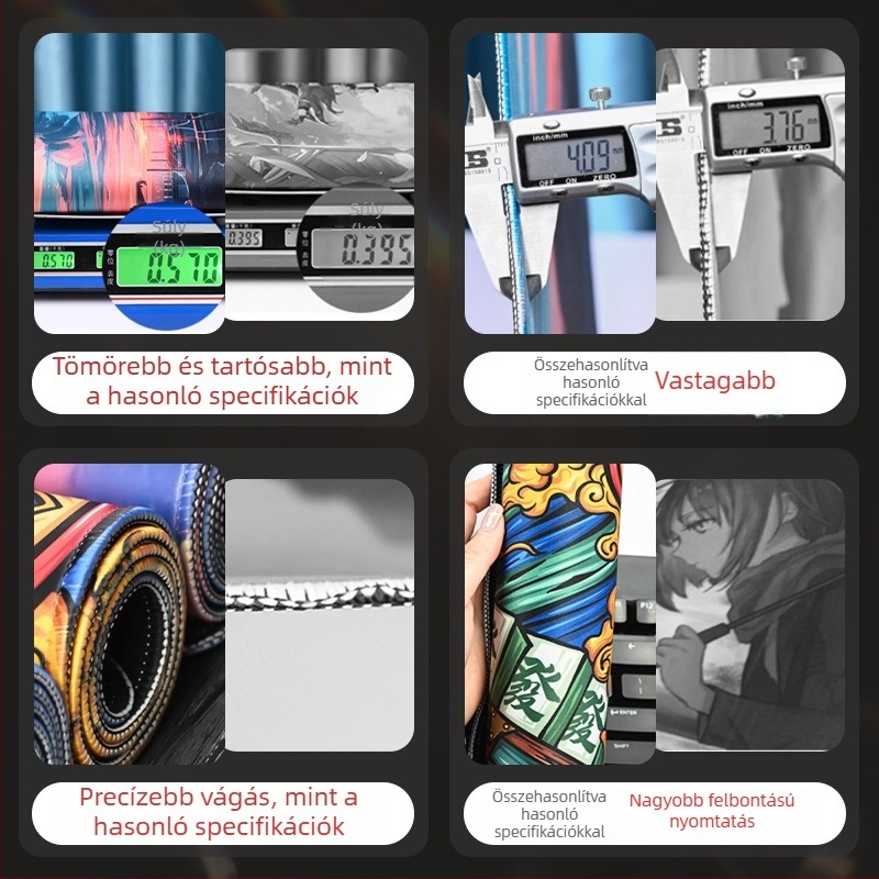 Nagy méretű csúszásmentes egérpad és billentyűzetpad anime szem mintával, játék- és irodai használatra, a rajzok szerint készül
