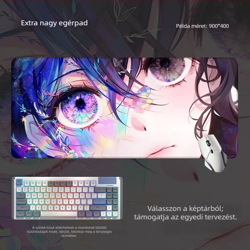 Nagy méretű csúszásmentes egérpad és billentyűzetpad anime szem mintával, játék- és irodai használatra, a rajzok szerint készül