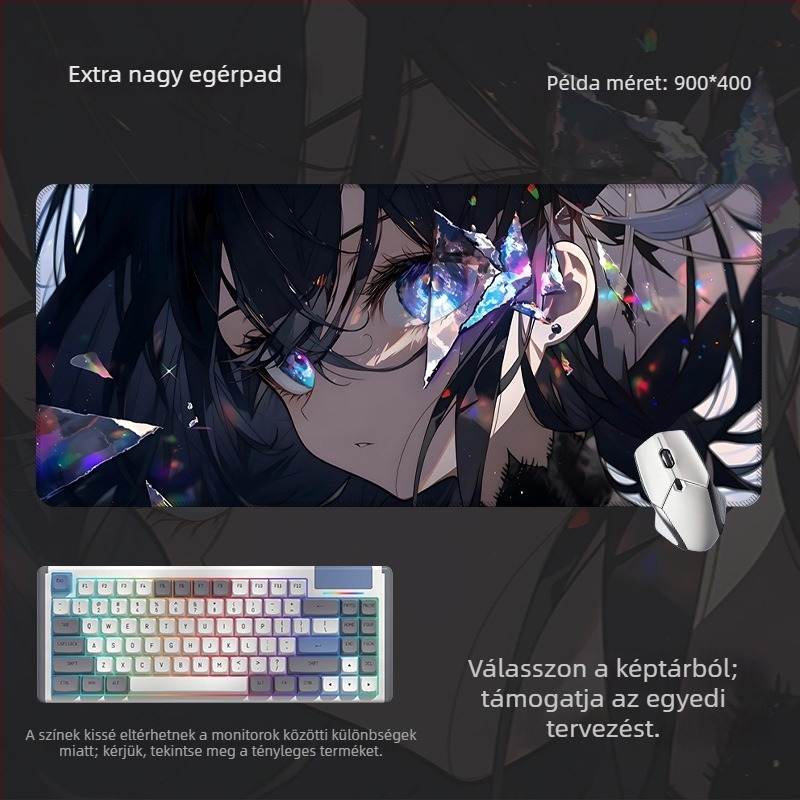 Nagy méretű csúszásmentes egérpad és billentyűzetpad anime szem mintával, játék- és irodai használatra, a rajzok szerint készül