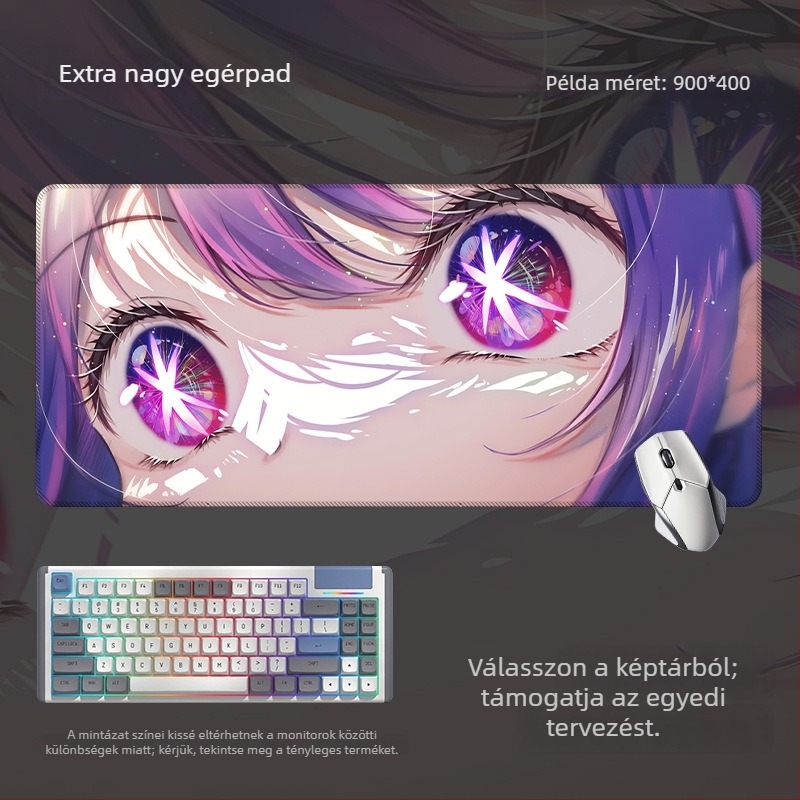 Nagy méretű csúszásmentes egérpad és billentyűzetpad anime szem mintával, játék- és irodai használatra, a rajzok szerint készül