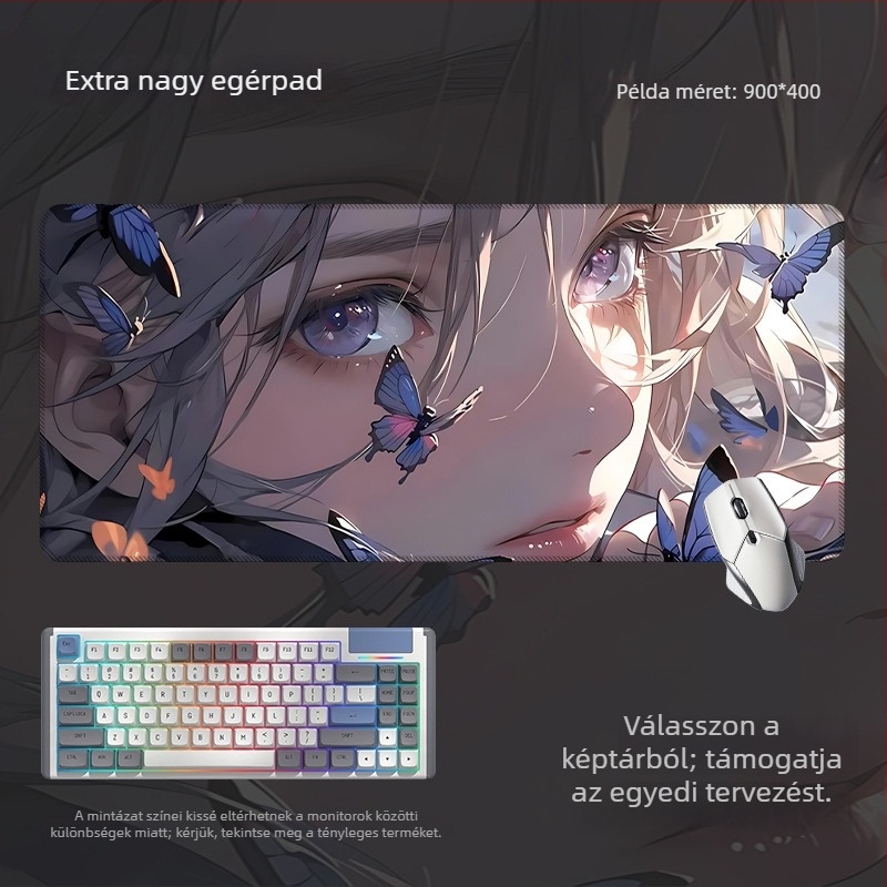 Nagy méretű csúszásmentes egérpad és billentyűzetpad anime szem mintával, játék- és irodai használatra, a rajzok szerint készül