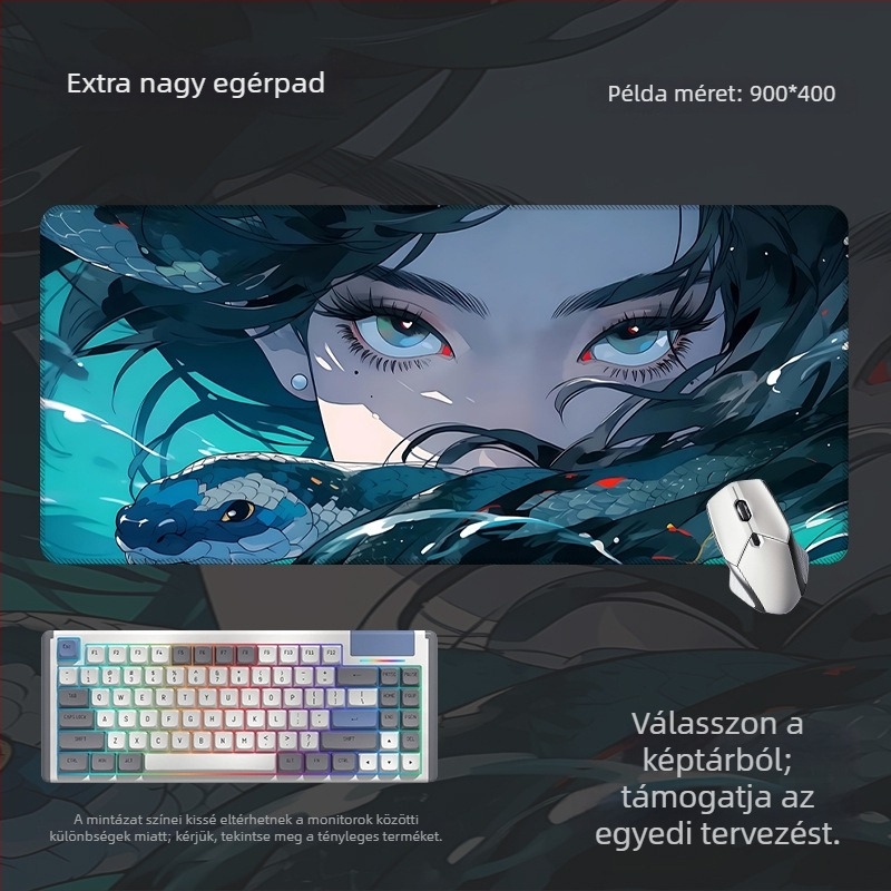 Nagy méretű csúszásmentes egérpad és billentyűzetpad anime szem mintával, játék- és irodai használatra, a rajzok szerint készül