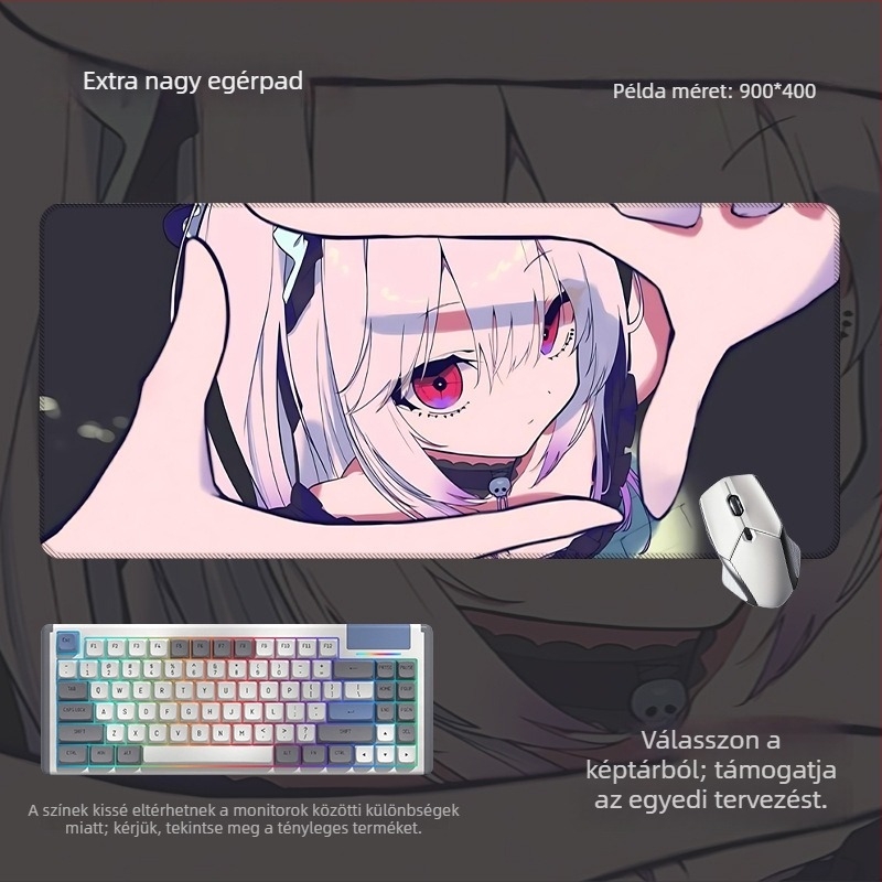 Nagy méretű csúszásmentes egérpad és billentyűzetpad anime szem mintával, játék- és irodai használatra, a rajzok szerint készül