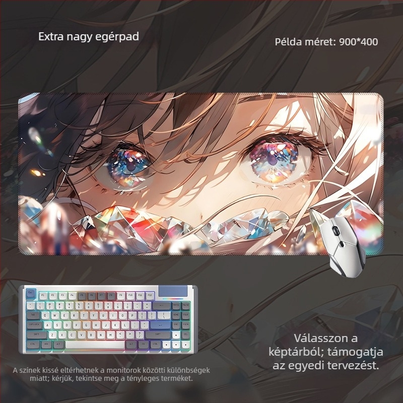 Nagy méretű csúszásmentes egérpad és billentyűzetpad anime szem mintával, játék- és irodai használatra, a rajzok szerint készül