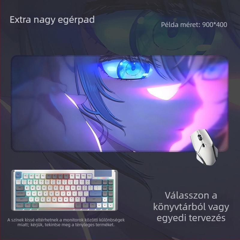 Nagy méretű csúszásmentes egérpad és billentyűzetpad anime szem mintával, játék- és irodai használatra, a rajzok szerint készül