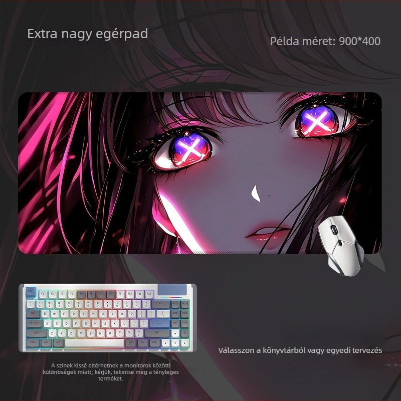 Nagy méretű csúszásmentes egérpad és billentyűzetpad anime szem mintával, játék- és irodai használatra, a rajzok szerint készül