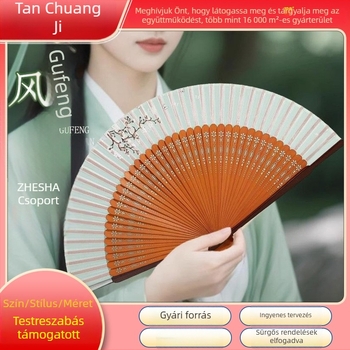 Ősi Hanfu stílusú hajtogatható bambuszból készült ventilátor, gyerekeknek, nyári kiegészítő