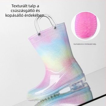 Lányoknak hercegnő-stílusú esőcsizmák - átlátszó, szivárványos, csúszásmentes PVC csizmák
