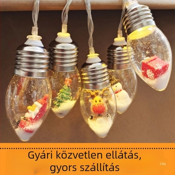 Karácsonyi LED fényfüzér Mikulással és hóemberrel, karácsonyfadíszítéshez, 10 LED, 3000K meleg fehér, elemes