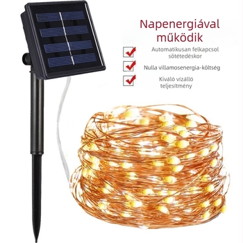 Napelemes LED rézdrótos fényfüzér kültéri használatra, vízálló udvari dekoráció, karácsonyi dekoráció, távirányító