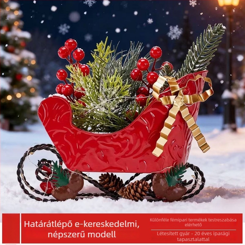 Karácsonyi dekoráció – vasból készült szánkó autó