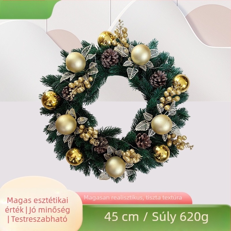 Karácsonyi koszorú ablakba és ajtóra, toboz díszítéssel, kézzel készített, modern minimalist stílus