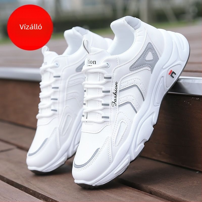 Férfi hálós anyagú tornacipő, légáteresztő, hétköznapi fehér nyári cipő, trendes dad shoes stílus