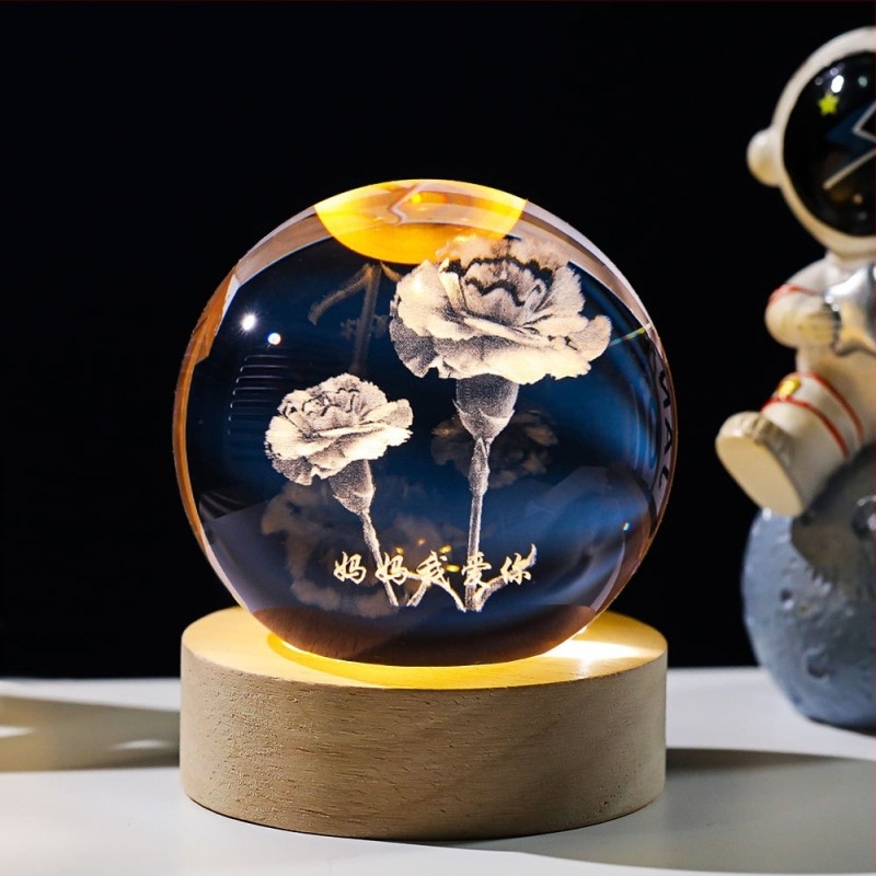 Kreatív, személyre szabott kristálygömb éjjeli lámpa – Naprendszer és galaxis lézergravírozással, asztali dekoráció
