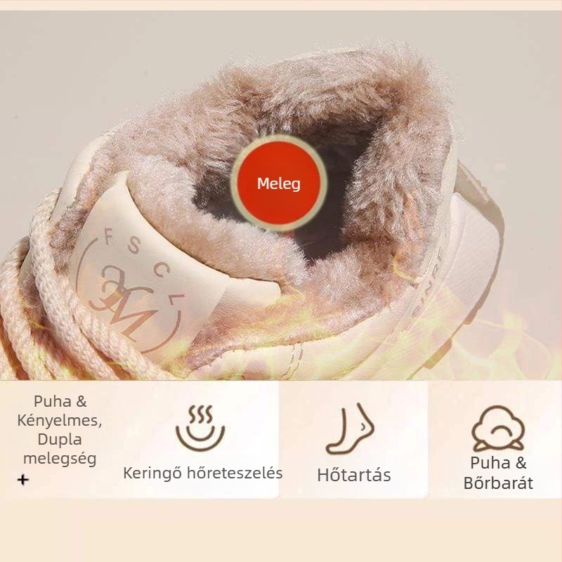 Női téli cipő fleece béléssel, vastag talppal és magasságot növelő dizájnnal, meleg hócsizma