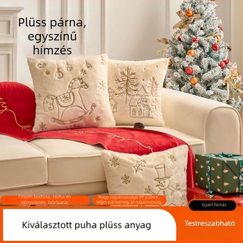 Modern karácsonyi hímzett párnahuzat, egyszínű plüss, 45×45 cm, nappaliba