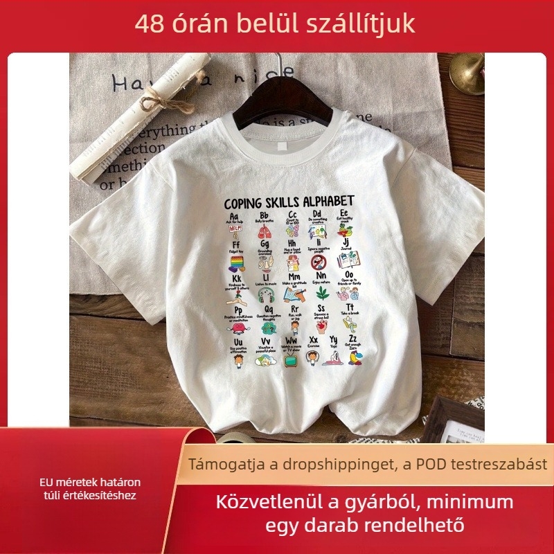 Női fehér Coping Skills Alphabet grafikus póló - rövid ujjú