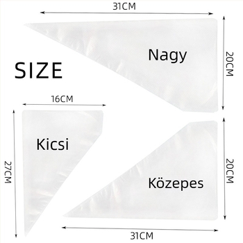 Egyszer használatos díszítő tasakok, nagy, közepes és kis méretben, üres díszítő tasakok