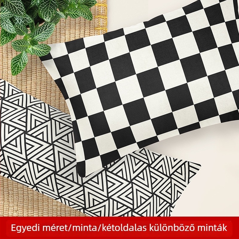 Fekete-fehér párnatöltet karikatúra mintával, modern minimalistikus, skandináv stílusú díszpárna belső, méretek 40x40–60x60 cm
