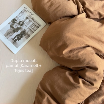 Mosott pamut ágyneműkészlet, egyszínű, bőrbarát, lágy tapintású, egyszerű dizájn, négy darabos készlet