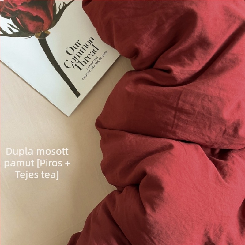 Mosott pamut ágyneműkészlet, egyszínű, bőrbarát, lágy tapintású, egyszerű dizájn, négy darabos készlet