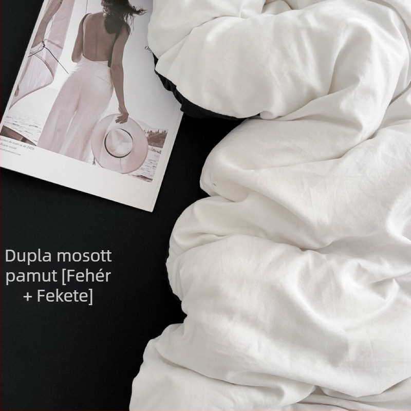 Mosott pamut ágyneműkészlet, egyszínű, bőrbarát, lágy tapintású, egyszerű dizájn, négy darabos készlet