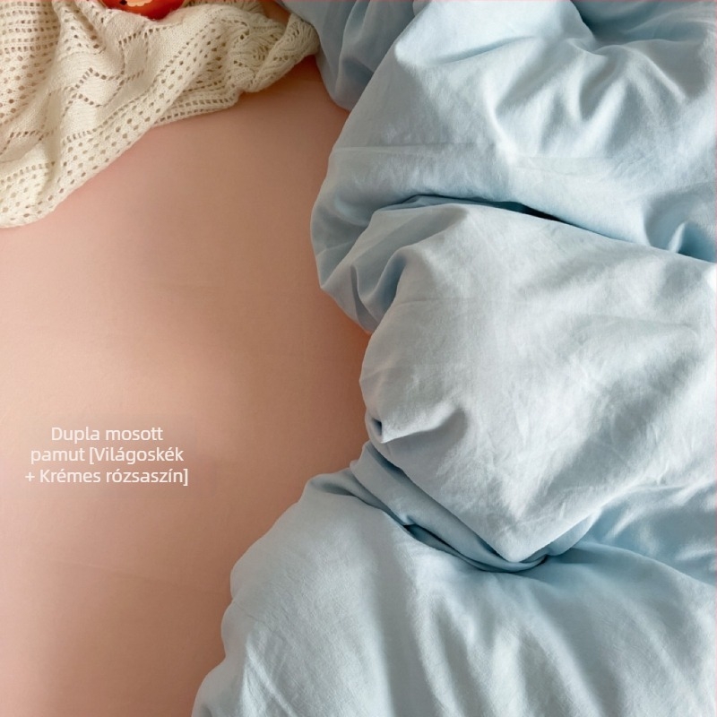 Mosott pamut ágyneműkészlet, egyszínű, bőrbarát, lágy tapintású, egyszerű dizájn, négy darabos készlet