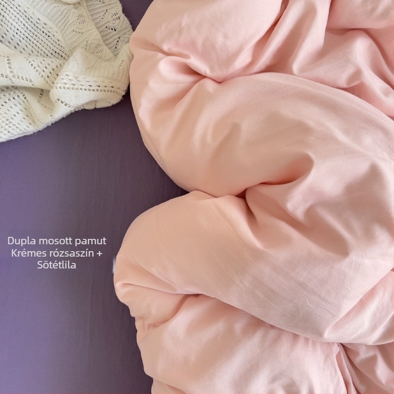 Mosott pamut ágyneműkészlet, egyszínű, bőrbarát, lágy tapintású, egyszerű dizájn, négy darabos készlet