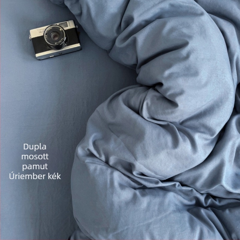 Mosott pamut ágyneműkészlet, egyszínű, bőrbarát, lágy tapintású, egyszerű dizájn, négy darabos készlet