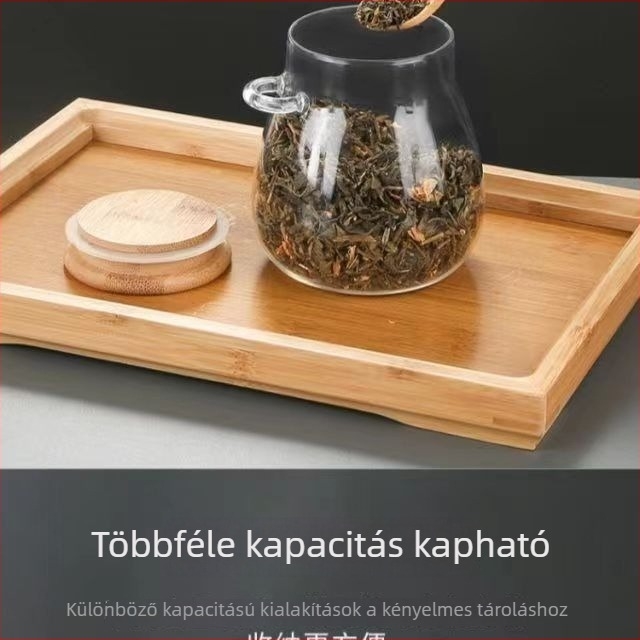Üveg teásüveg kanállal, illatos tea tároló, háztartási kis teás edény, légmentesen záródó tartály tea és gabonafélék számára, 350 ml