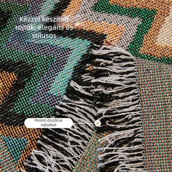 Bohemiai etnikus jacquard kötött kanapétakaró, pamut és len anyagból, háromüléses kanapéra, minden évszakra