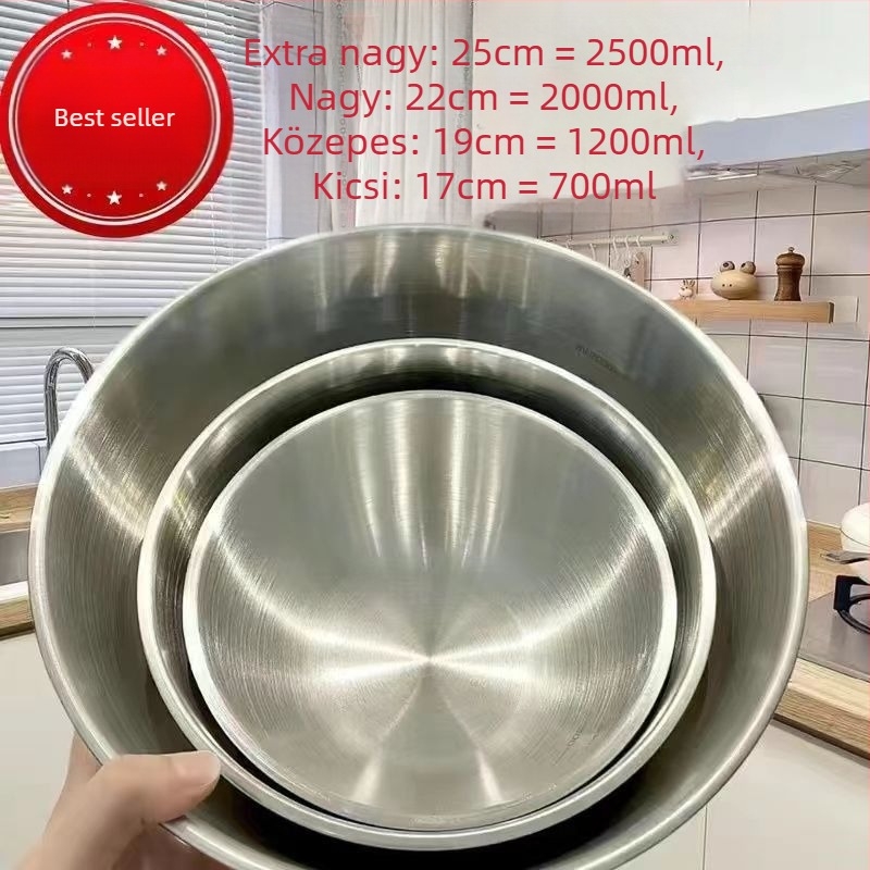 Rozsdamentes acélból készült koreai stílusú tálak salátákhoz, hideg tésztaételekhez, rizses ételekhez, levesekhez, ramenhez, tésztaételekhez és malatanghoz
