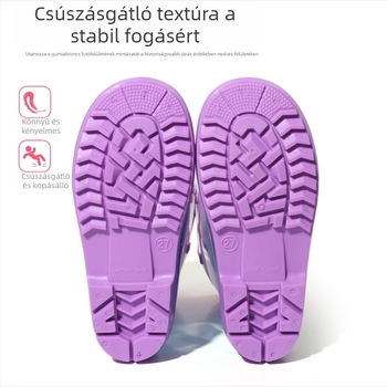 Gyerek esőcsizmák - hercegnő-stílus, kiváló minőségű, átlátszó, szivárványos dizájnnal, középmagasságig, PVC felsőrész, csúszásmentes, vízálló